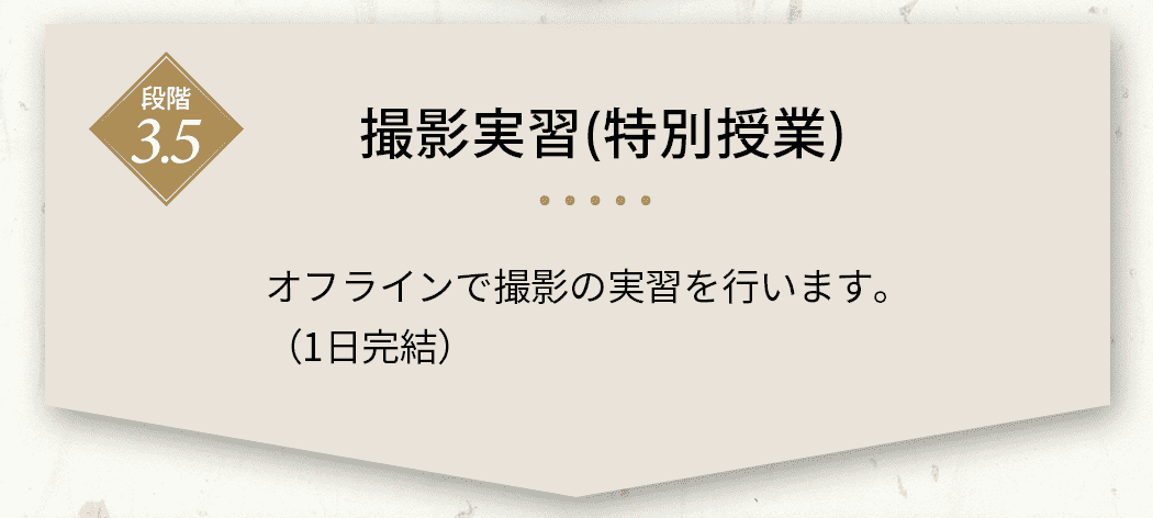  撮影実習(特別授業) オフラインで撮影の実習を行います。（1日完結）